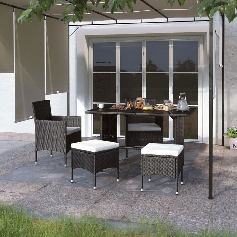 Petromila vidaXL 4-dielna záhradná súprava stoličky a podnožky polyratan čierna